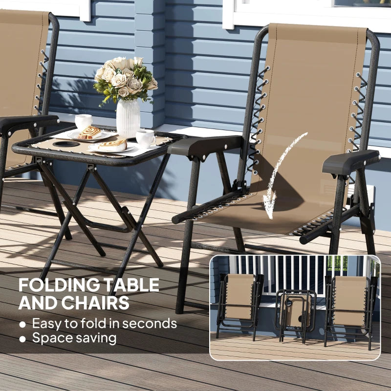 Three-Piece Khaki Garden Table and Chair Set - Outdoor Furniture, Compact Size