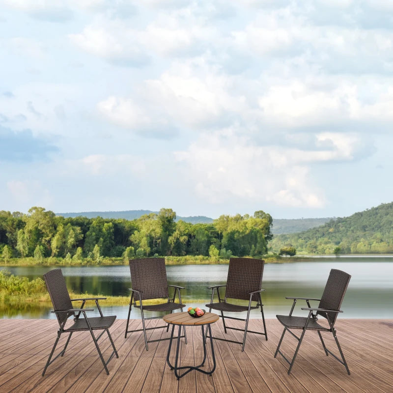 Set of 4 Brown Folding Rattan Chairs - Stylish Outdoor Seating for Patio, Garden, and Events