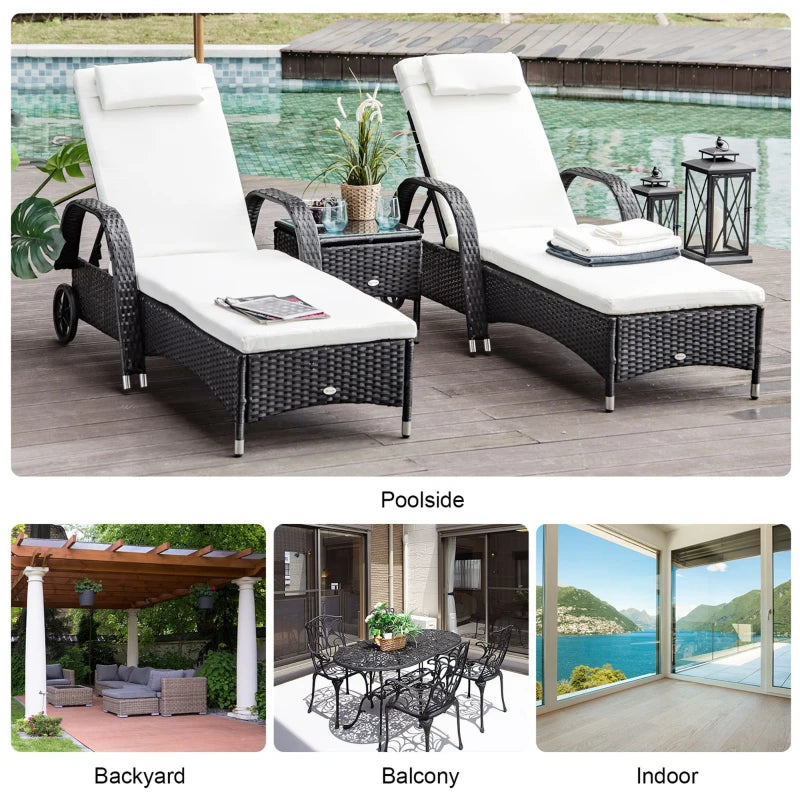 Black Rattan 2-Seater Sun Lounger Set with Side Table