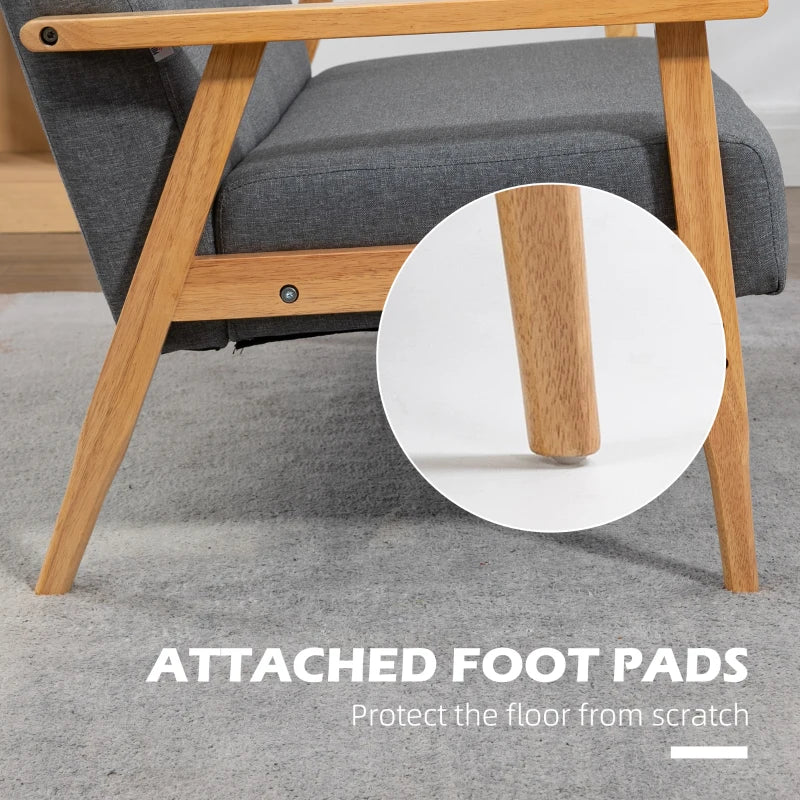 Modern 3-Seater Sofa in Dark Grey Linen Fabric with Tufted Design and Rubberwood Legs for Living Room