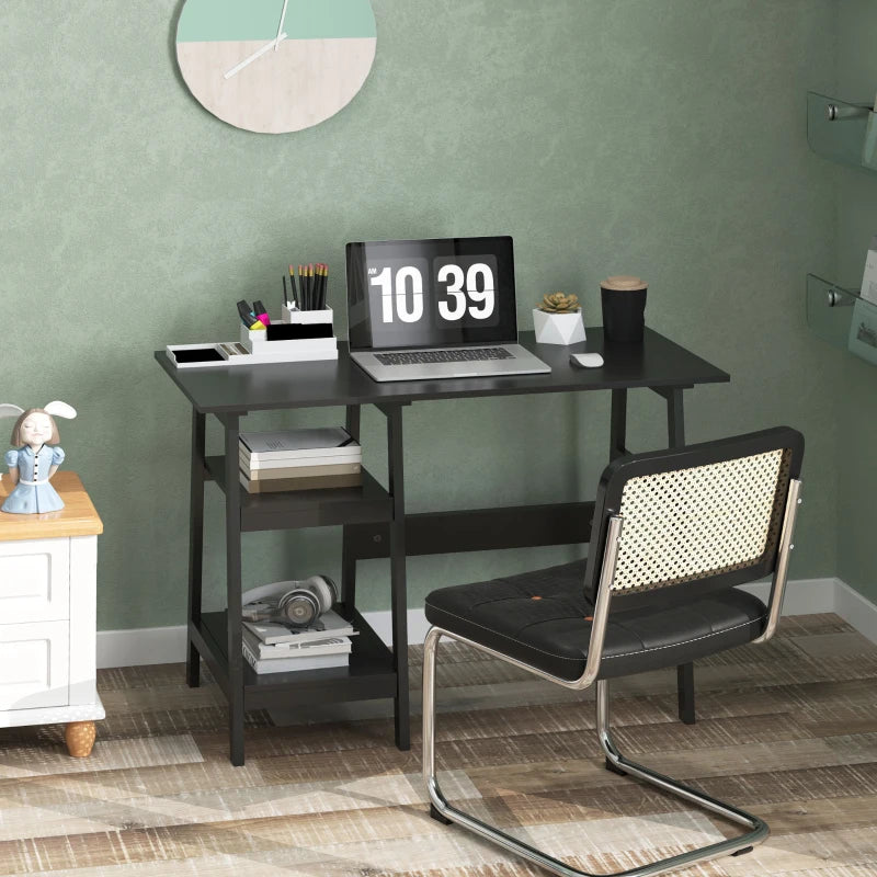 Compact Black Computer Desk with Storage Shelves - Study Table & PC Workstation for Home Office, Easy Assembly, 106x51cm