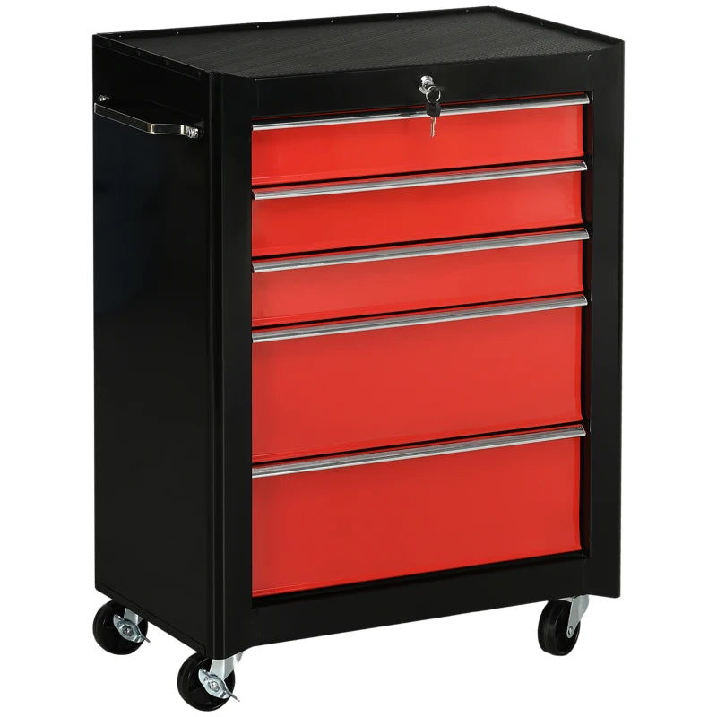 Black & Red Metal Tool Chest With Wheels & Key