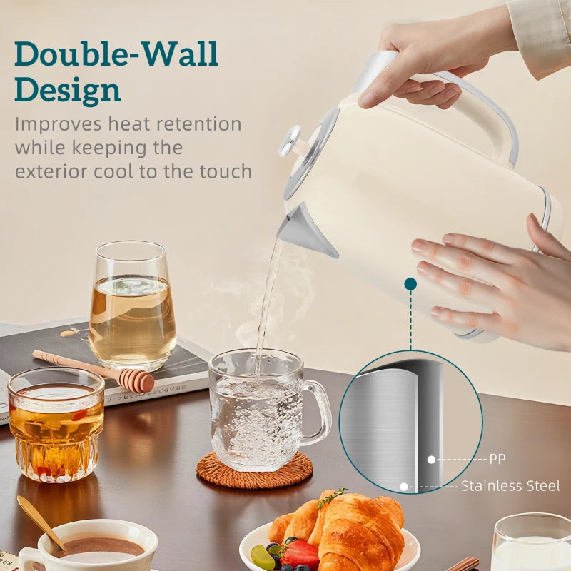 Polished Retro Cream Kettle and Toaster Set - Stylish 40-100°C Temperature Control for Modern Kitchens