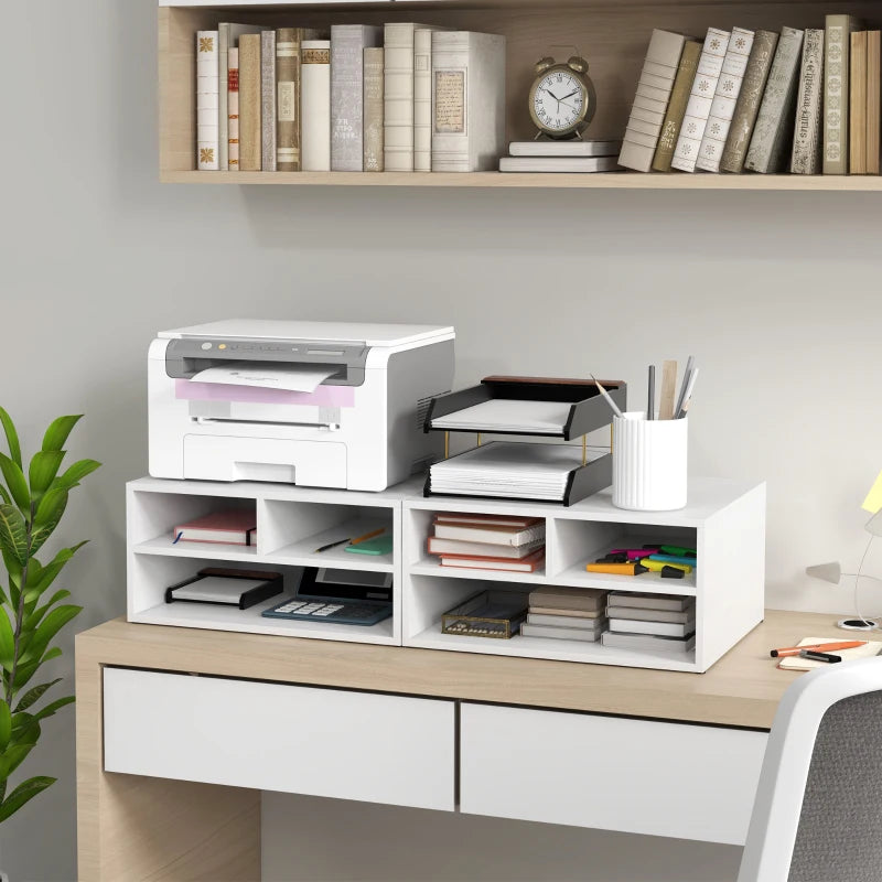 Three-Compartment White Printer Storage Cabinet - Stylish Organization for Home Office, Compact Design, Easy Access Shelves