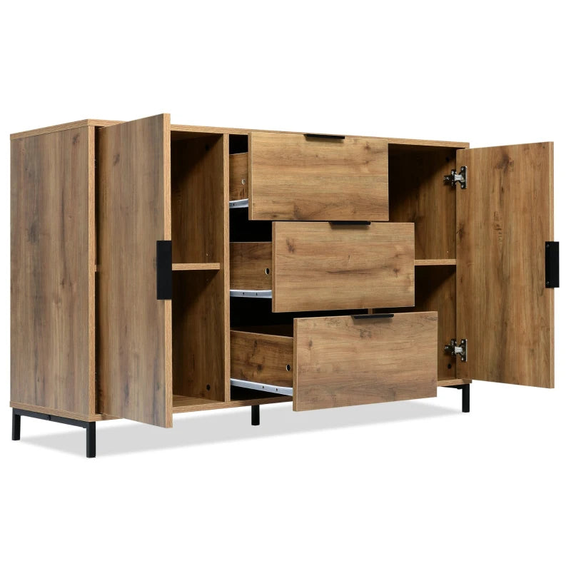Modern Dark Oak Sideboard Cabinet with 2 Doors 3 Drawers and Adjustable Shelf for Living Room