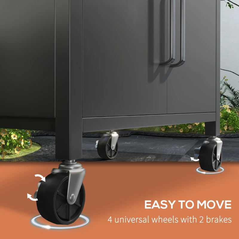 4-Burner Gas BBQ Grill in Black with Warming Rack & Storage