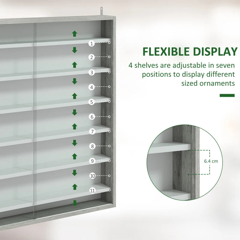 Stylish Six Shelf Display Cabinet with Glass Doors - Modern Graphite Wood Effect Storage Solution for Home or Office