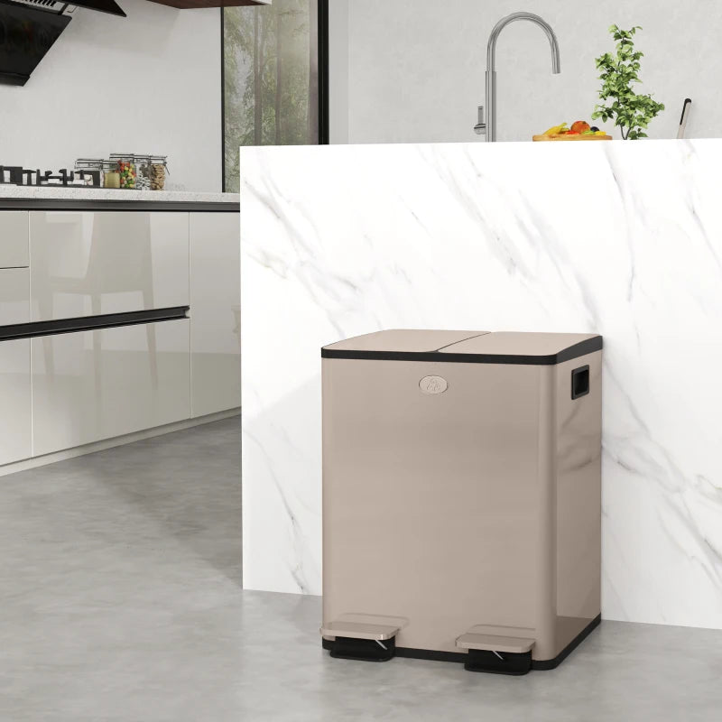 40L Dual Compartment Stainless Steel Trash Bin with Deodoriser Holders - Elegant Gold Tone for Modern Kitchens