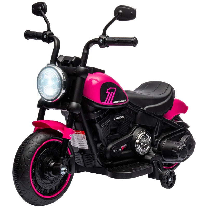 6V Electric Motorbike for Kids with Training Wheels and One-Button Start in Pink