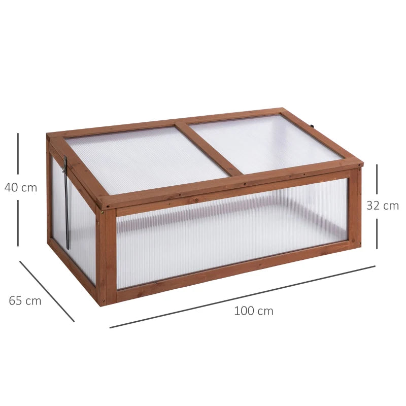 Brown Small Polycarbonate Greenhouse with Openable Top Cover, 100x65x40cm