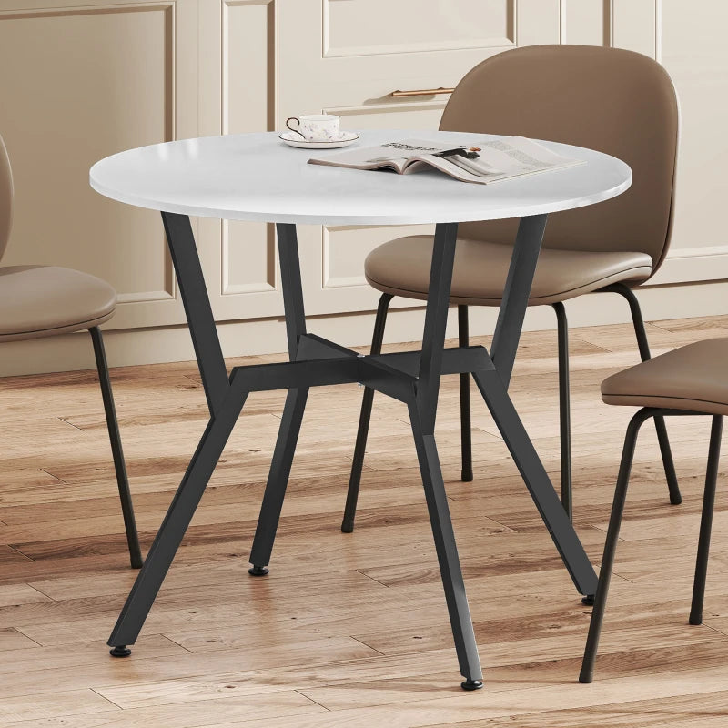 Round High Gloss White Dining Table with Black Legs - 90 x 76 cm Kitchen Table for Living Room & Dining Room