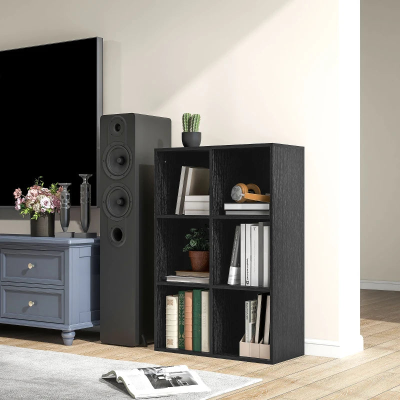 Stylish Six-Cube Bookcase in Black Wood Effect - Modern Storage Solution for Home or Office Organization