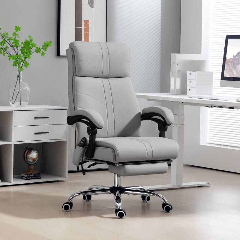 Vinsetto Light Grey Faux Leather Massage Office Chair - Ergonomic Design, Adjustable Height, Comfortable Seating for Home & Office
