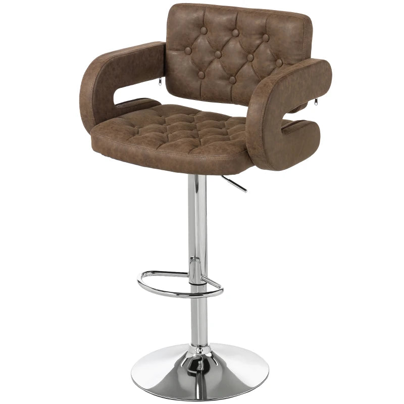PU Leather Swivel Bar Stool - Height Adjustable, Backrest, Armrests & Footrest - Stylish Coffee Color for Home & Bar