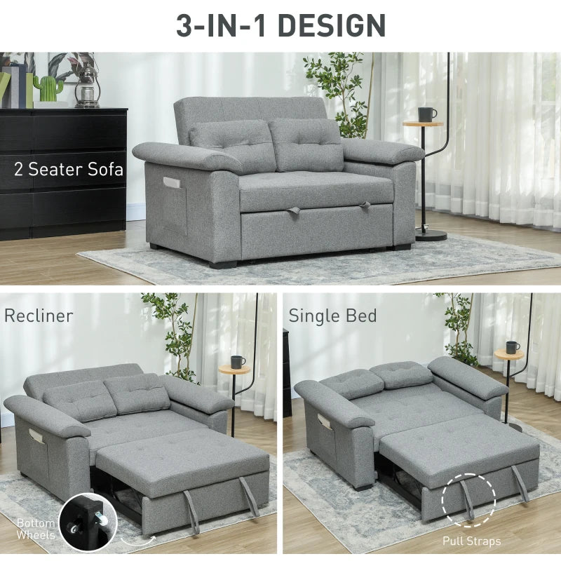 Fabric 2-Seater Click Clack Sofa Bed with Pocket Springs, Cushions and Side Pockets for Living Room