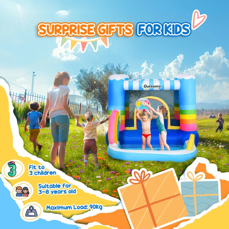 Kids Inflatable Bounce Castle with Trampoline Pool and Climbing Wall 28m x 17m x 155m with Inflator and Carry Bag
