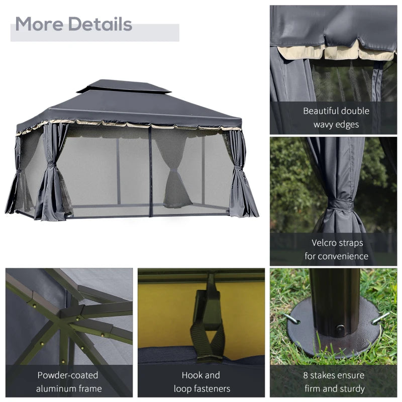 3 x 4m Black Aluminium Garden Gazebo Canopy Shelter Pavilion Tent with Nets and Curtains for Outdoor Parties