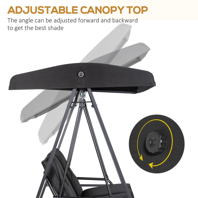 Black 2-Seater Garden Swing Bench with Adjustable Canopy
