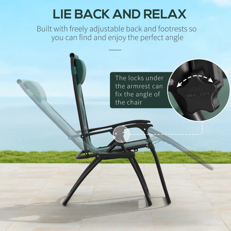 Zero Gravity Lounger Chair - Folding Reclining Patio Chair with Padded Seat, Cup Holder, Soft Cushion and Headrest - Green - Ideal for Poolside and Camping