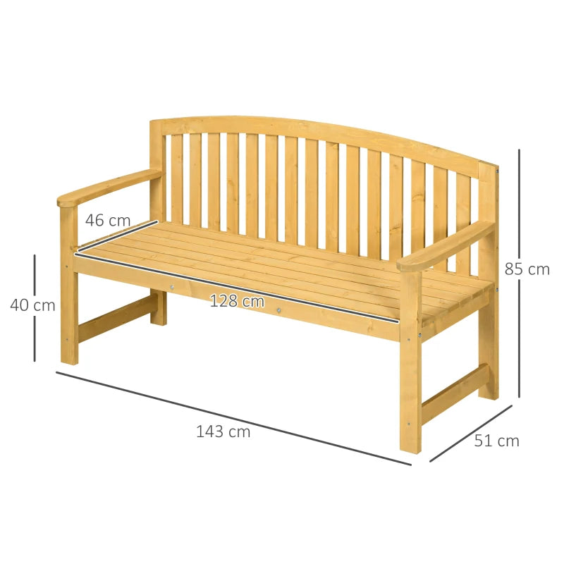 Wooden 2 Seater Garden Bench with Armrest, Outdoor Furniture for Park & Balcony