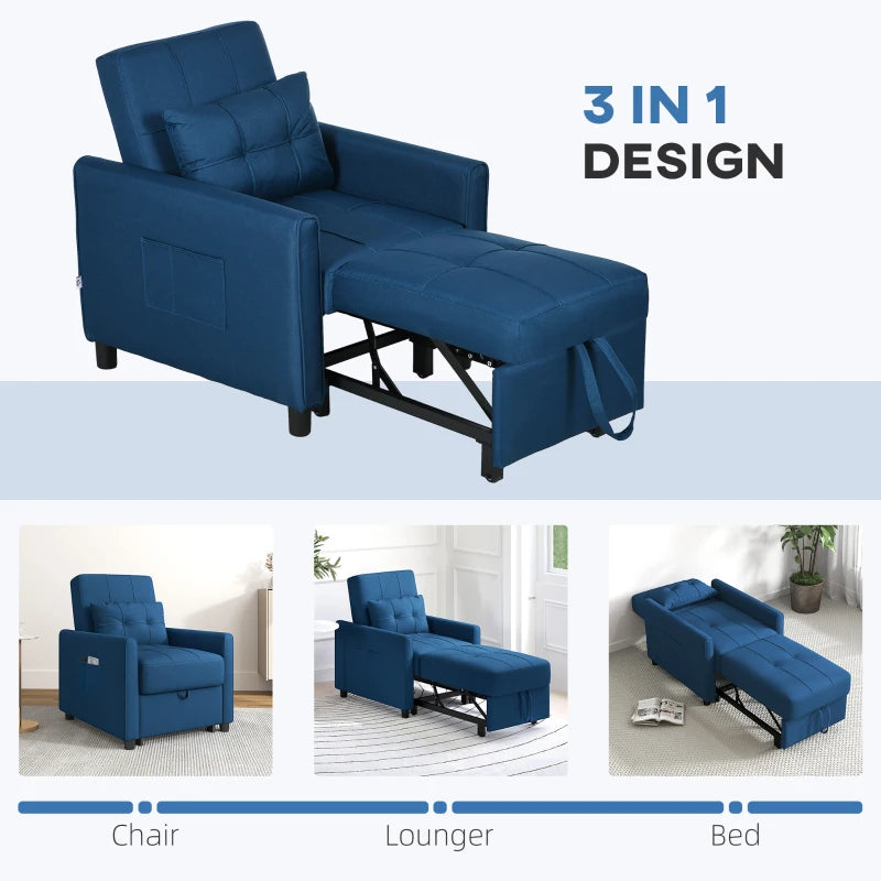 Linen-Look Blue Single Chair Bed for Stylish and Comfortable Seating Solutions