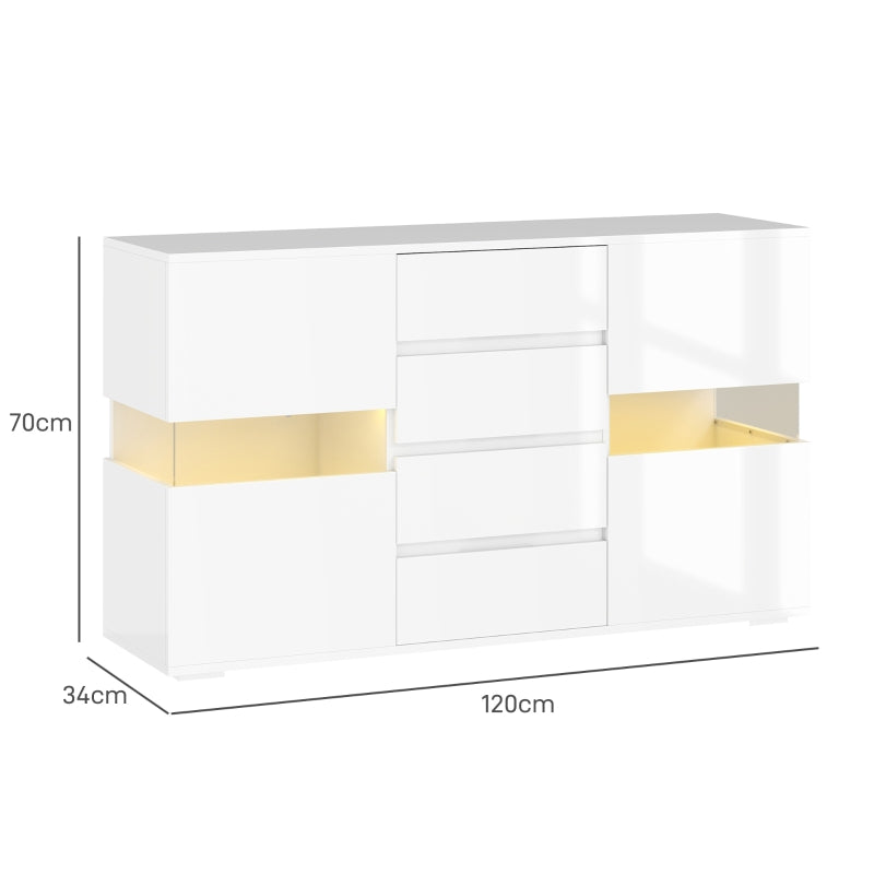 Modern LED Light Sideboard - High Gloss White Finish, Stylish Storage Cabinet for Living Room or Dining Room