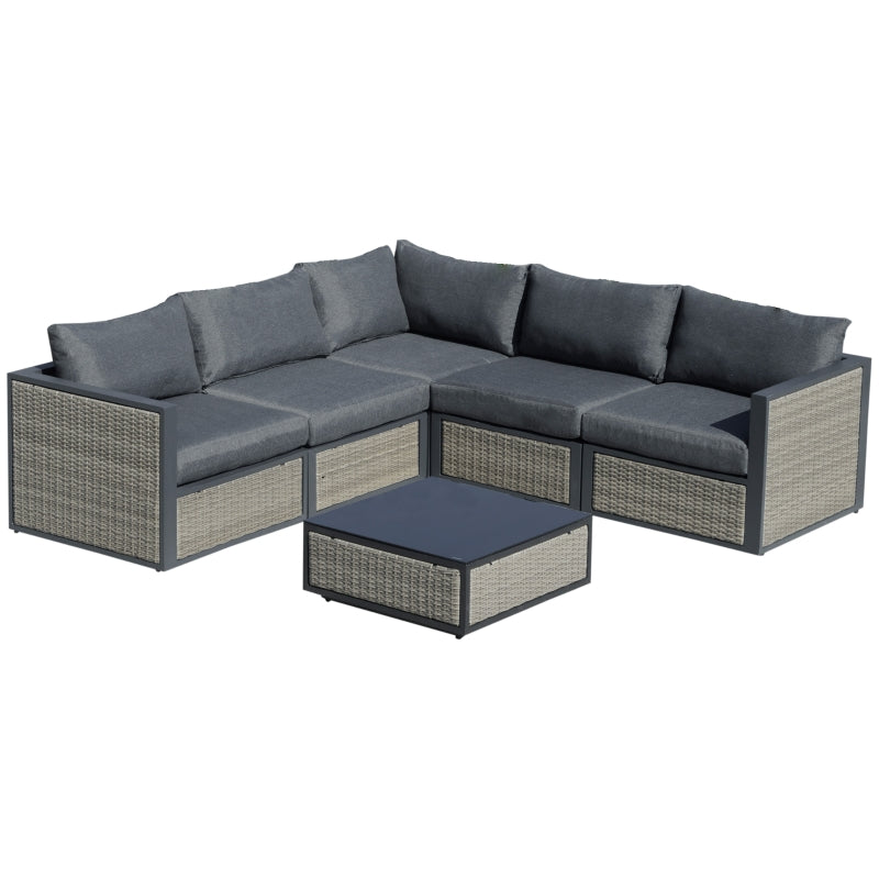 6-Piece Elegance Alcove Patio Wicker Corner Sofa Set