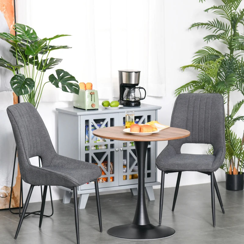 Modern Round Dining Table - Stylish Leisure Coffee Bistro Table with Metal Base for Kitchen & Dining Room - Brown Finish