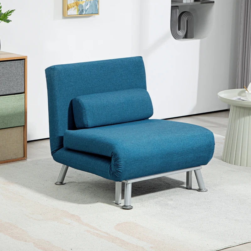 Linen-Look Blue Sleeper Chair for Compact Living Spaces and Guest Accommodation