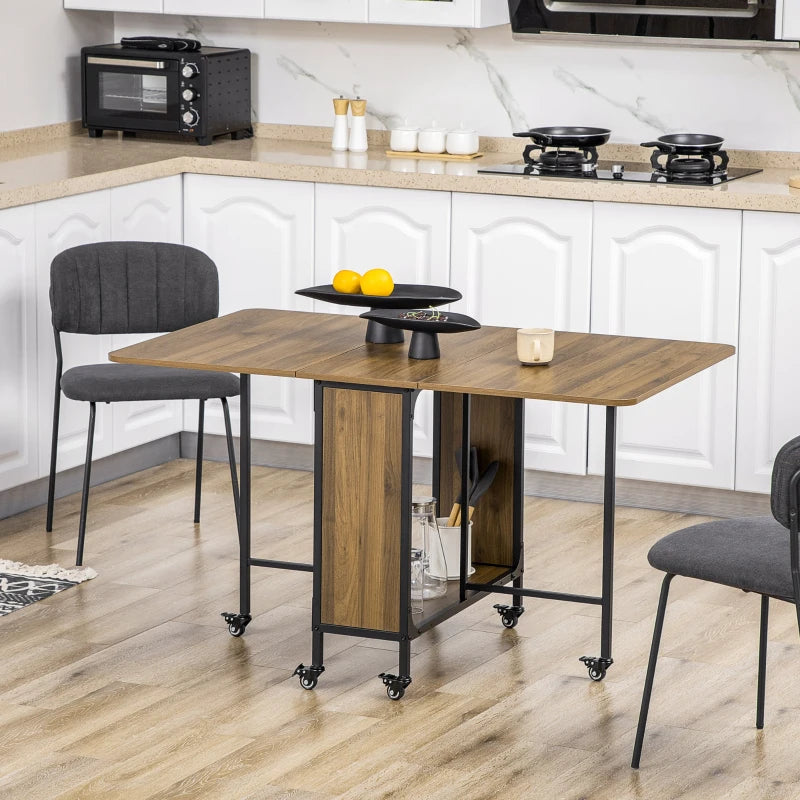 Stylish Six-Person Drop Leaf Dining Table in Brown and Black - Perfect for Small Spaces and Family Gatherings