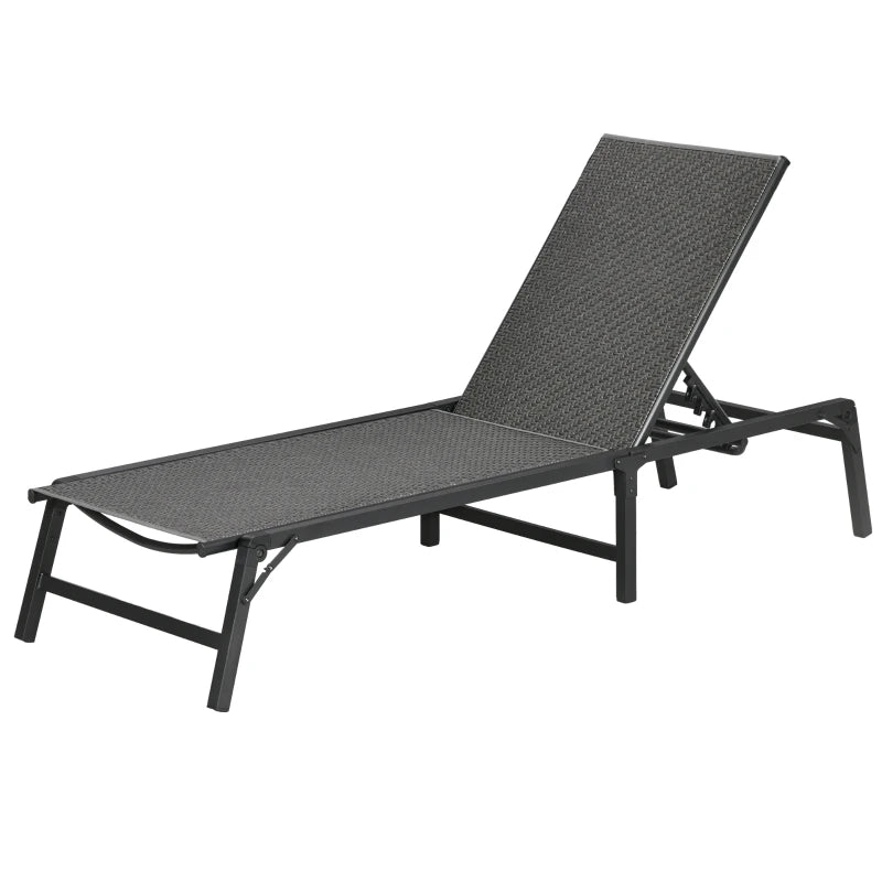 Grey Foldable Rattan Sun Lounger with Adjustable Backrest