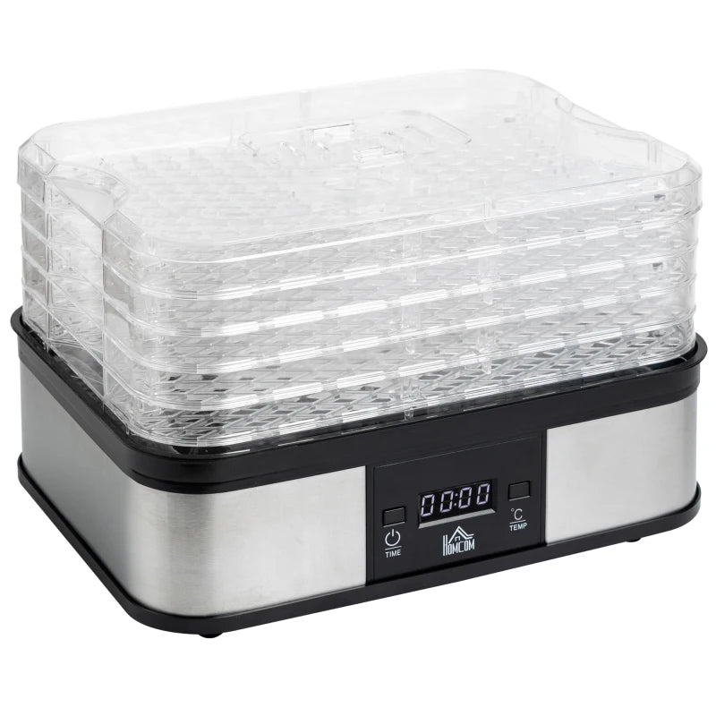 5-Tier Stainless Steel Food Dehydrator - 245W Adjustable Temperature & Timer, LCD Display for Fruits, Vegetables, Jerky & Pet Treats