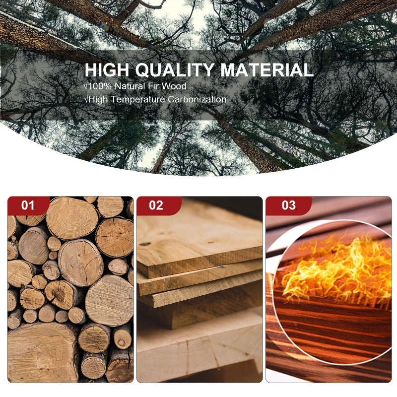 Carbonized Wood Garden Bench with 2 Seats and Coffee Table