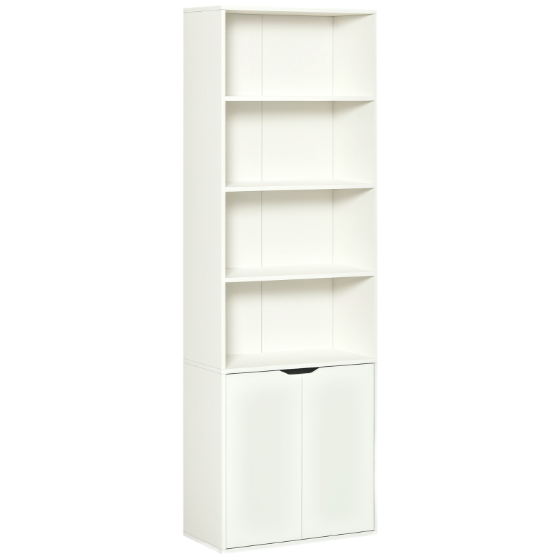 6-Tier Tall Bookcase with 4 Open Shelves & Double Door Storage Cabinet - Freestanding Display Rack for Living Room, Bedroom, Home Office - White