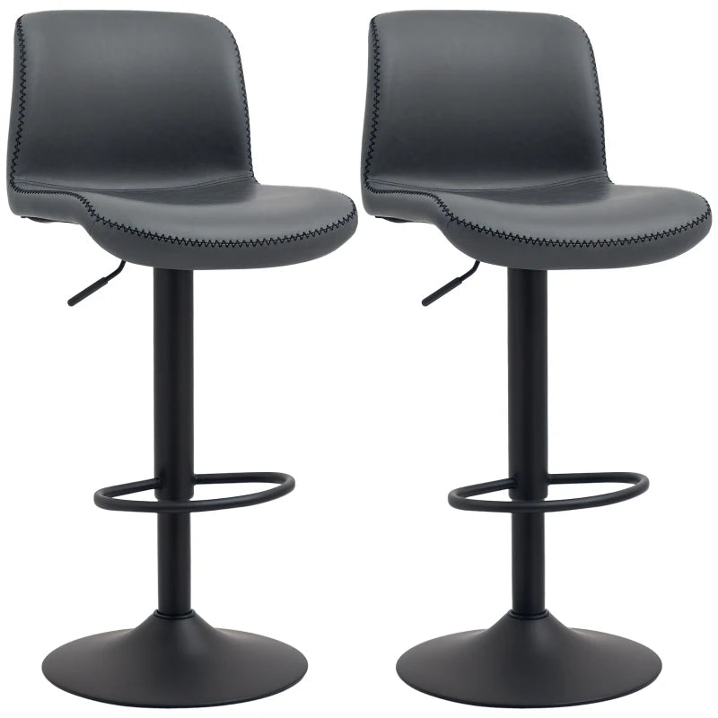 Set of 2 Dark Grey PU Leather Bar Stools with Backrest & Footrest for Kitchen, Counter & Breakfast Bar