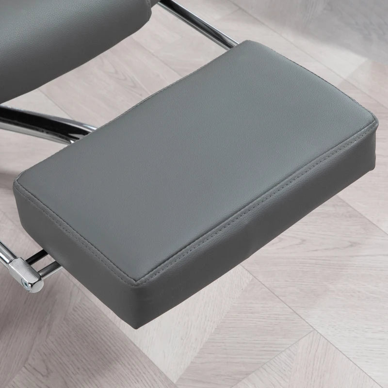 Executive Office Chair with Swivel Wheels, Reclining Backrest & Retractable Footrest - Stylish Grey Home Office Seating