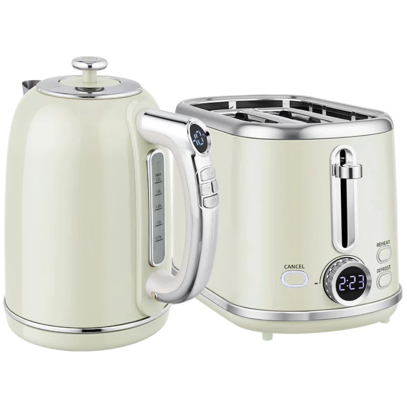 Polished Retro Grey Kettle and Toaster Set - Stylish 40-100°C Temperature Control for Modern Kitchens