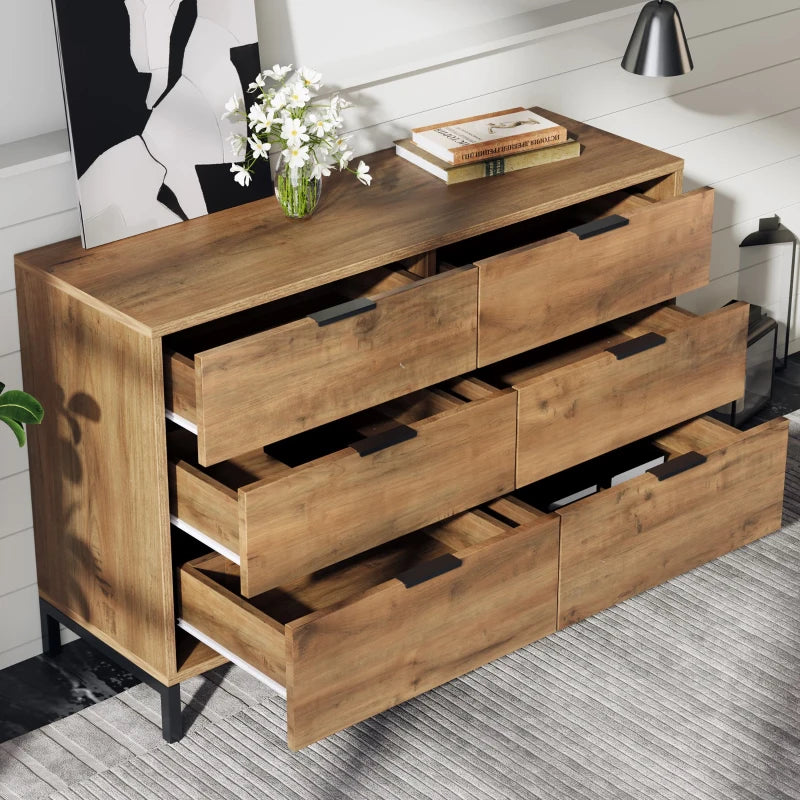 Dark Oak Sideboard Cabinet with Storage Drawers & Metal Handles - Wooden Chest for Living Room & Bedroom, 120x40x76 cm