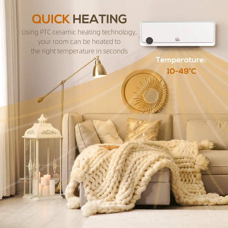Electric Wall Downflow Heater 2000W with Timer Remote Oscillation for Home Office Bedroom