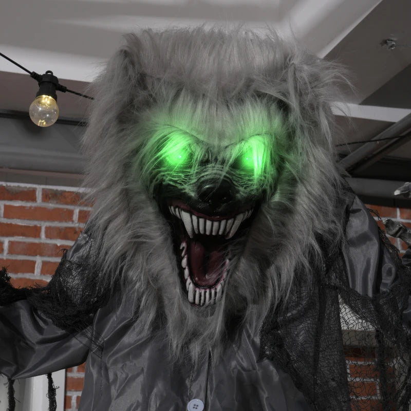 6'8" Skeleton Werewolf Halloween Animatronic with Glowing Eyes - Spooky Outdoor Decoration for Haunted House