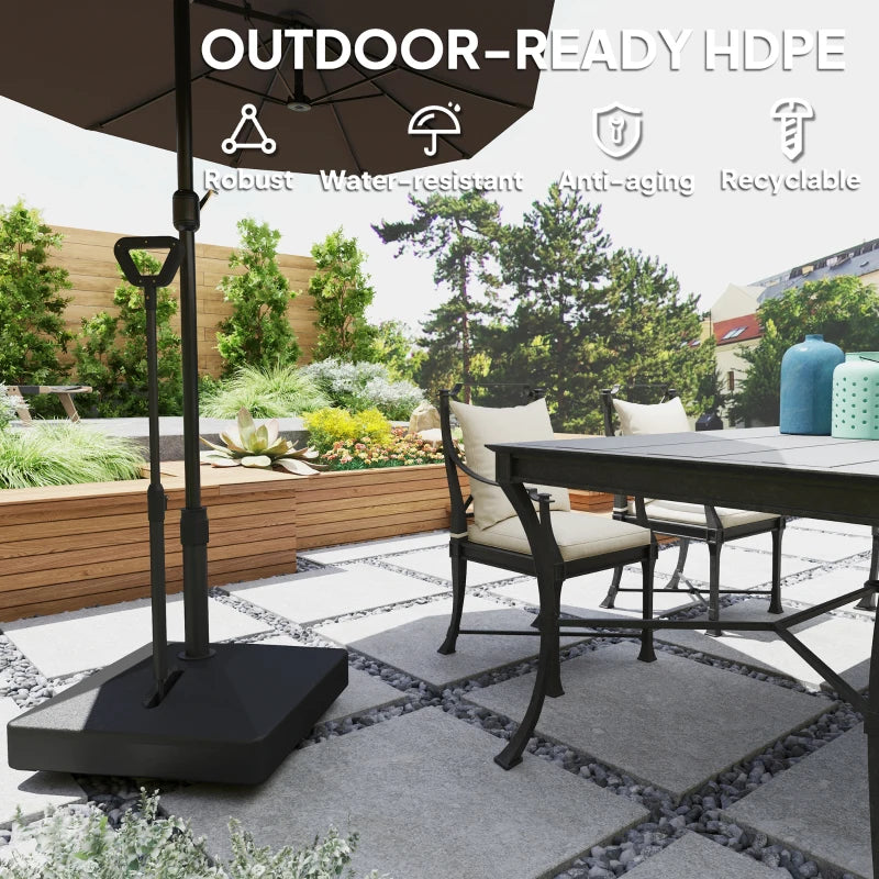 Adjustable Garden Parasol Base with Wheels and Handle - Black, 55kg Capacity for Sun Umbrella Stand, 45kg with Water, Ideal for Garden and Poolside