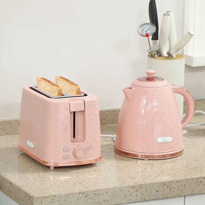 Light Pink 1.7L Fast Boil Kettle & 2 Slice Toaster Set - 3000W, Auto Shut Off, Browning Controls