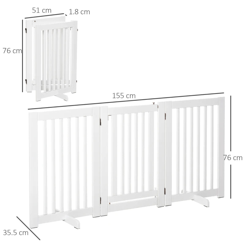PawHut Freestanding Expandable Dog Gate - MDF Wood Pet Barrier with Latch Door for Doorway - White