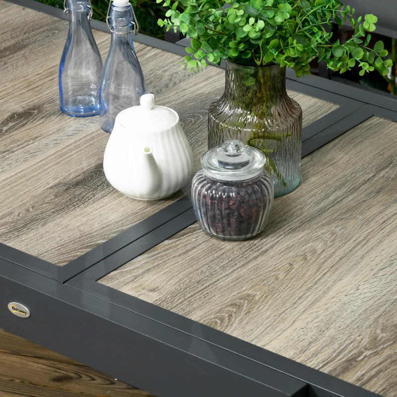 Beige Extendable Outdoor Dining Table for 6, Aluminium Frame, Rectangular Patio Table