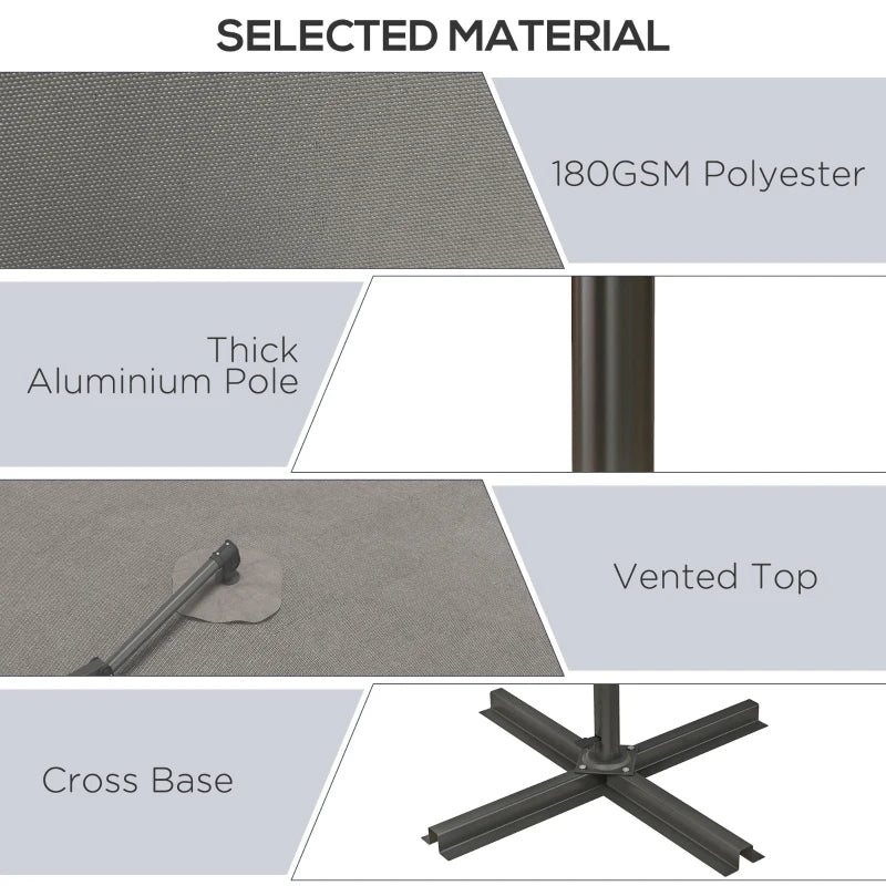 Dark Grey 3m Overhanging Parasol with 360° Rotating Movement