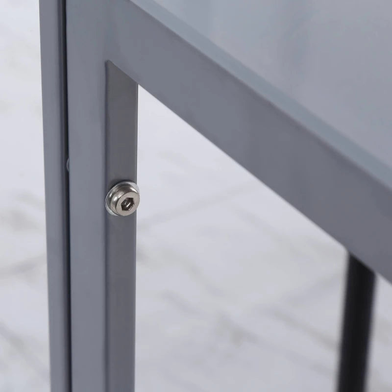 Modern Square Dining Table for 2-4, Glass Top & Metal Legs, Stylish Grey Design for Dining Room & Living Room