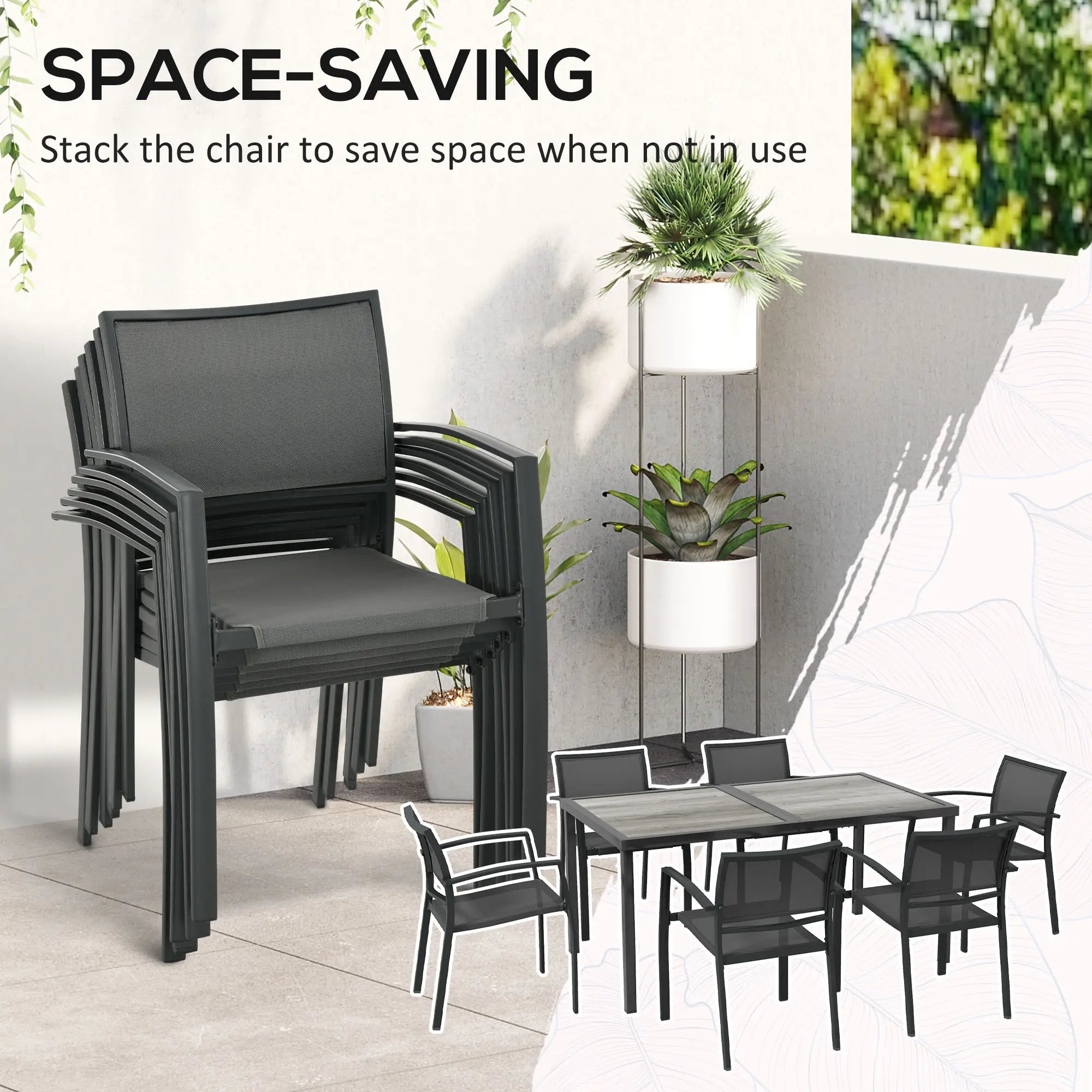Seven-Piece Casual Outdoor Dining Set With Wood-Effect Table - Grey