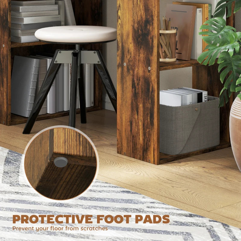 120cm Rustic Brown Wooden Computer Desk with 6-Tier Bookshelves - Home Office Laptop Table & Writing Workstation