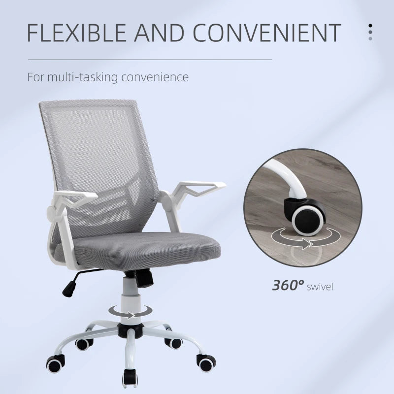 Vinsetto Grey Office Chair with Flip-up Armrests, Mid Back Mesh Design, Lumbar Support, Adjustable Height & Swivel Wheels