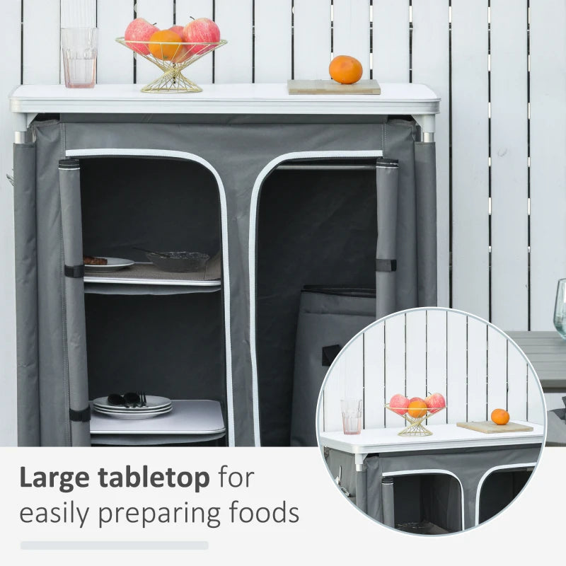 Aluminum Camping Cupboard & Kitchen Station - 3-Shelf Cook Table Storage Organizer for BBQ, Party & Picnic